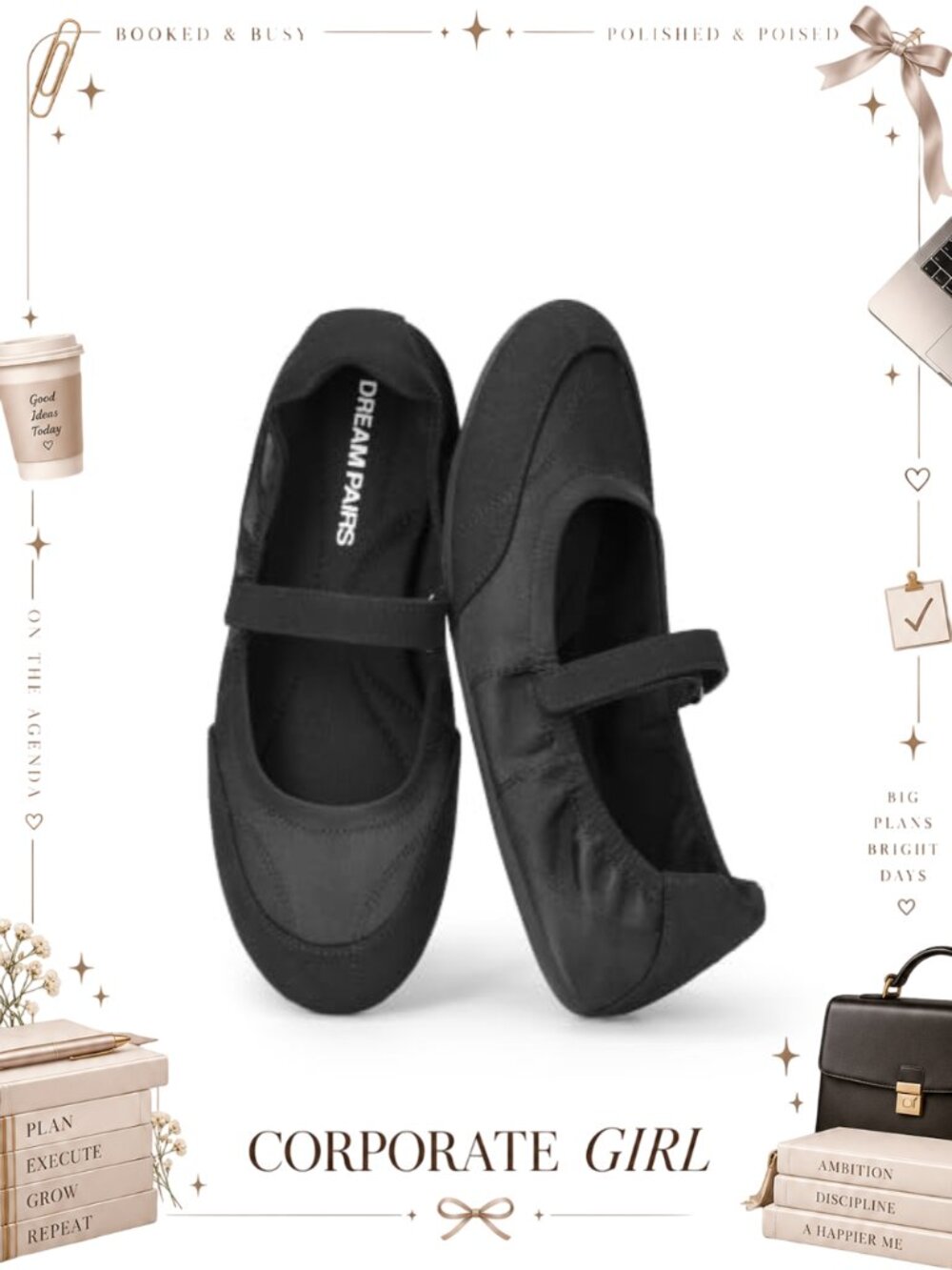 Women's Mary Jane Ballet Flats Memory Foam Cushioned Flexible Sole Comfortable
